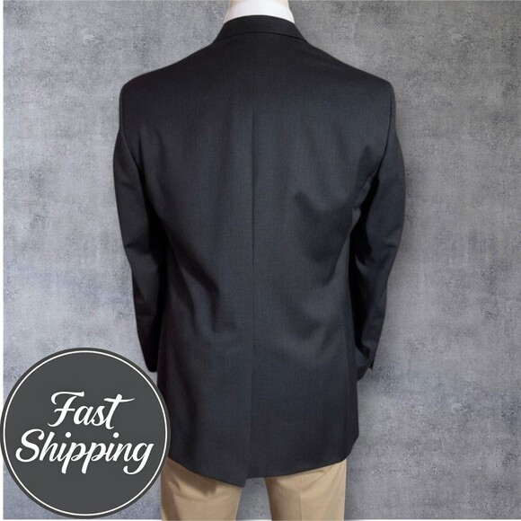 BROOKS BROTHERS Men’s 44L Gray Wool Blazer Sport Coat Two Button Jacket Made USA - Picture 2 of 16